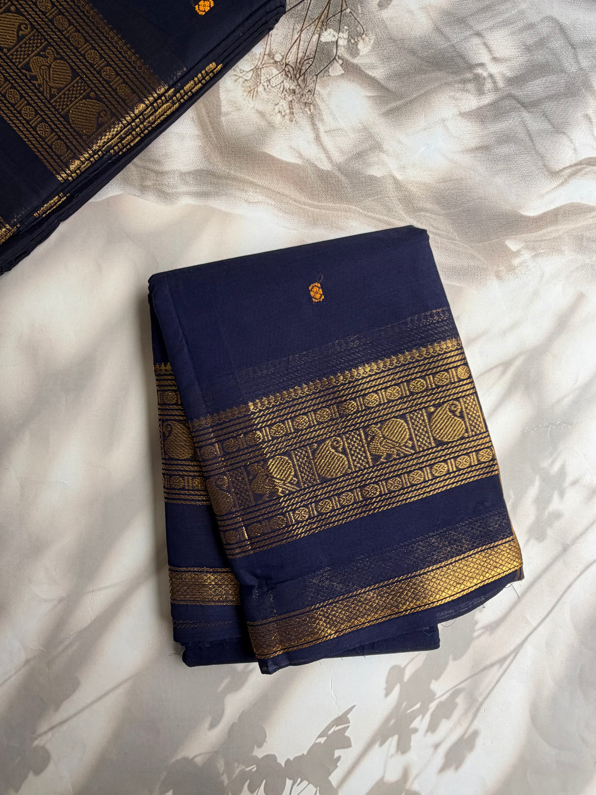 Kanchi cotton saree with butta weaves dark blue