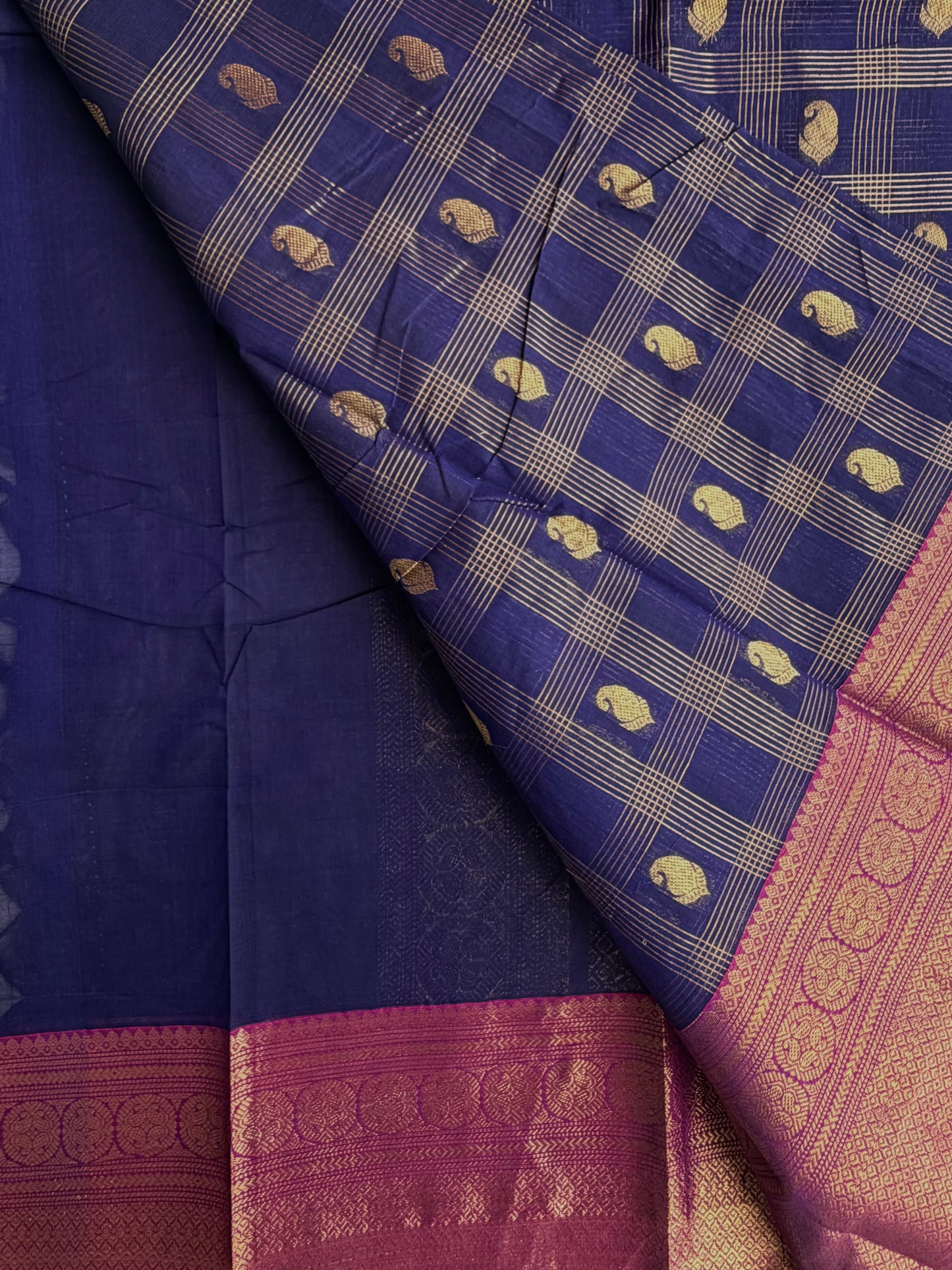 Kanchi cotton saree in checks & butta weaves & grand pallu