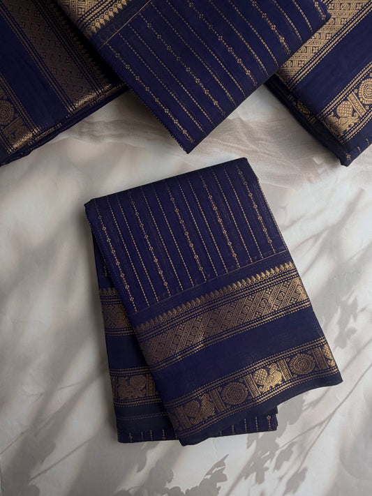 Kanchi cotton saree with vairaoosi weaves blue