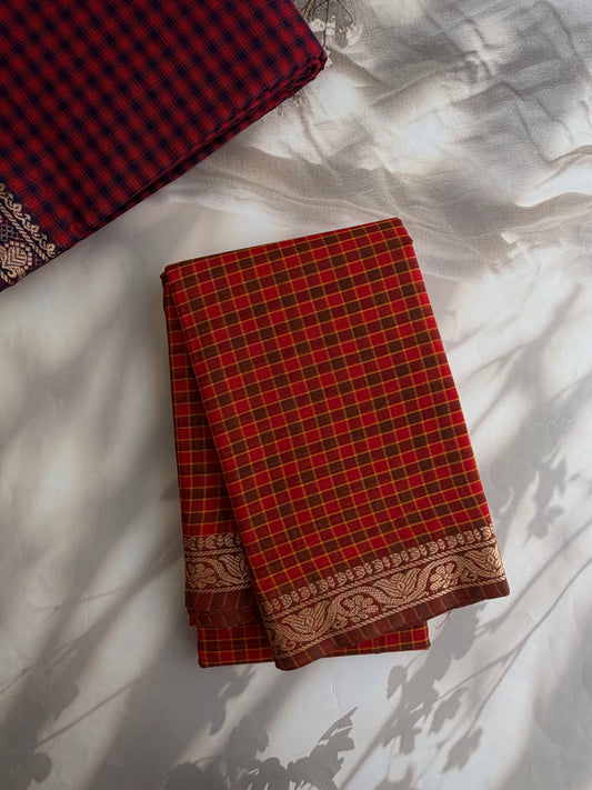 Kanchi cotton saree in kattam pattern - multicolor