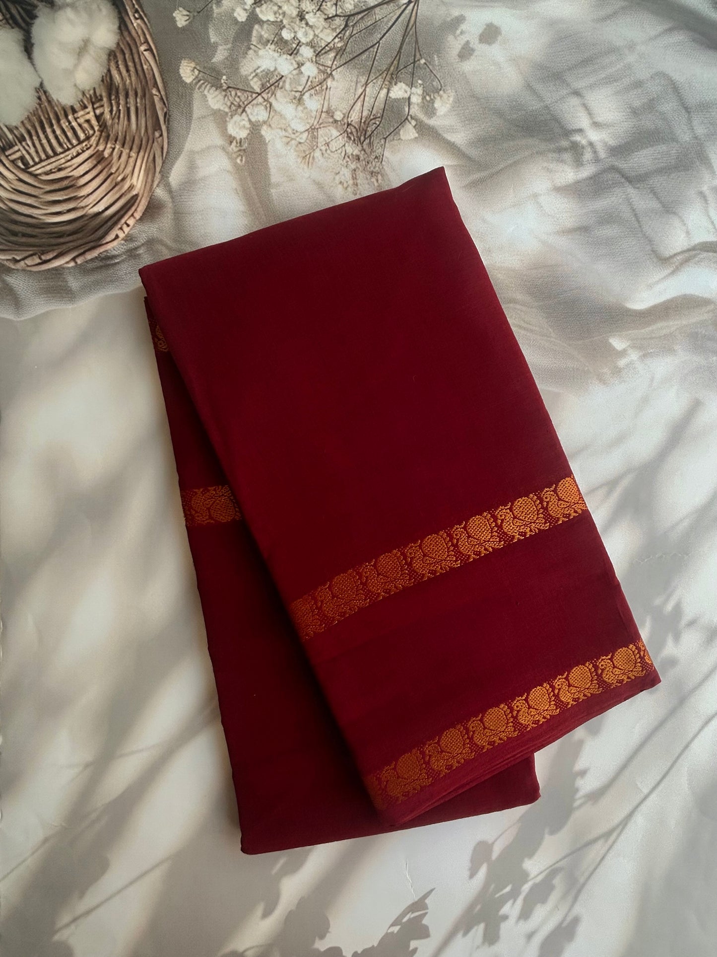 Sungudi Cotton saree with peacock border