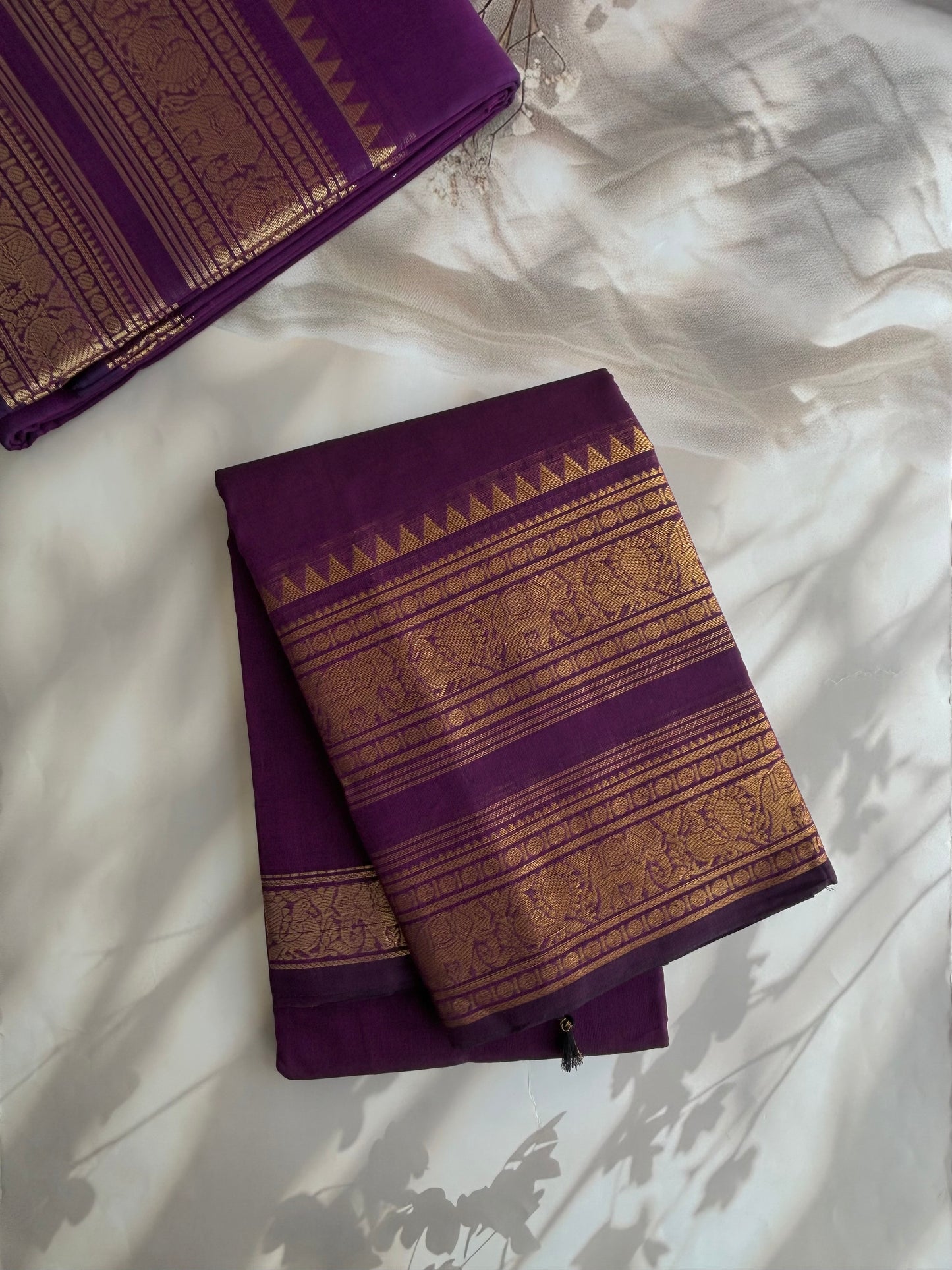 Kanchi cotton saree with rettapett border - purple