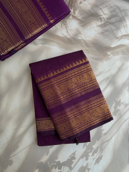 Kanchi cotton saree with rettapett border - purple