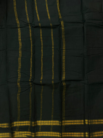 Sungudi saree with minimal zari border dark green
