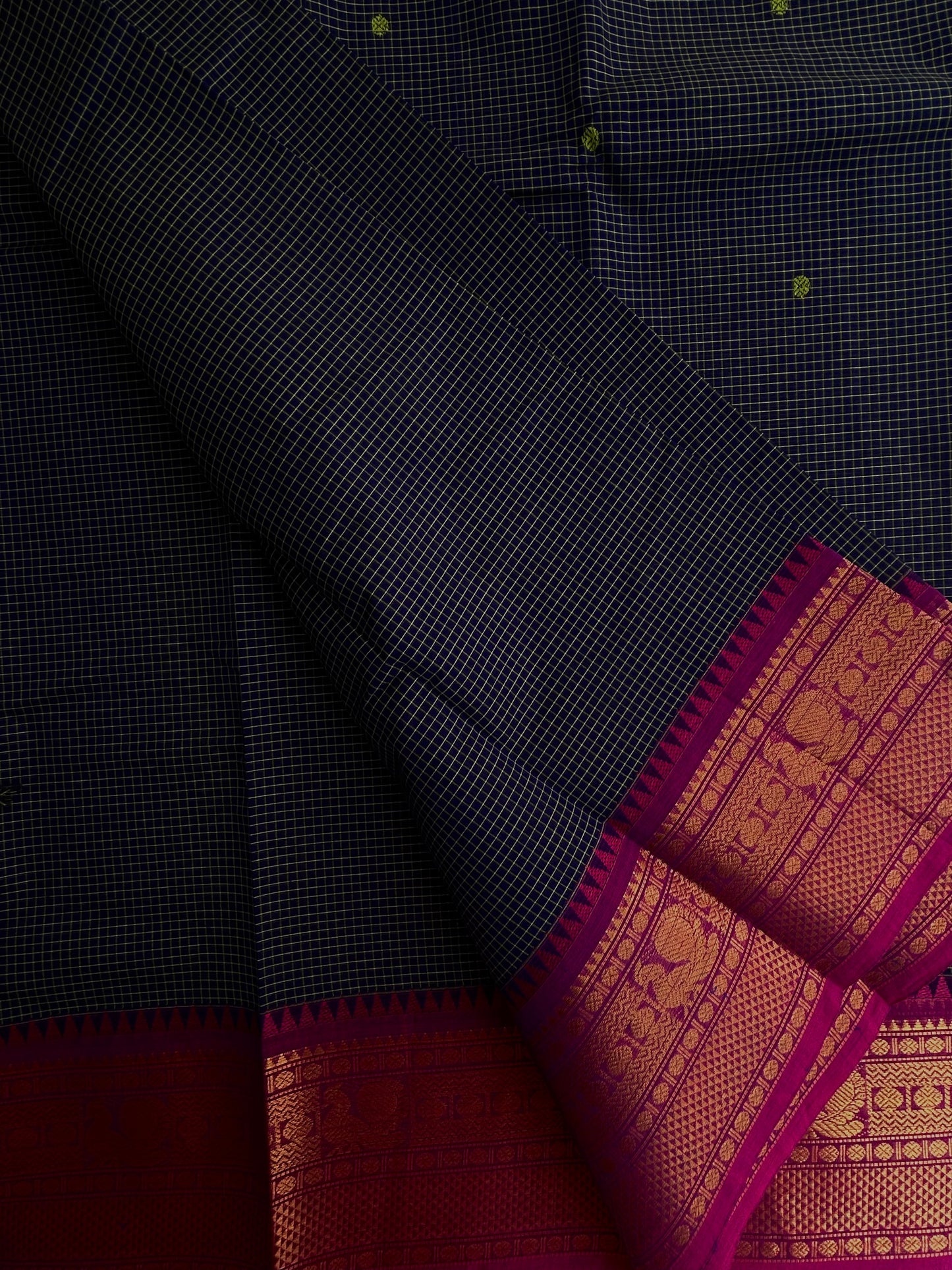 Kanchi cotton saree with checks and butta weaves