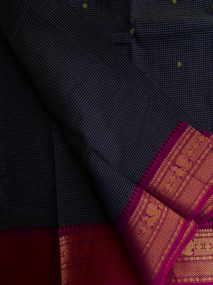 Kanchi cotton saree with checks and butta weaves