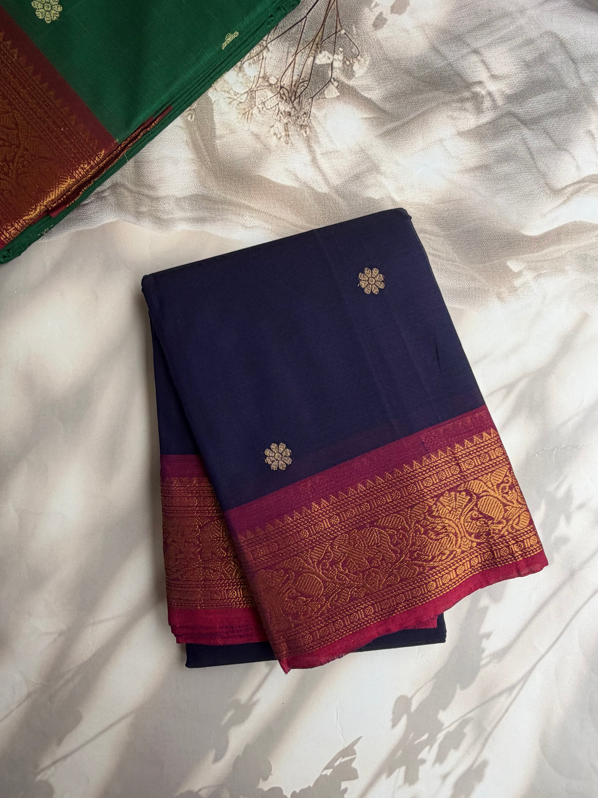 Kanchi cotton saree with butta weaves & zari pallu blue