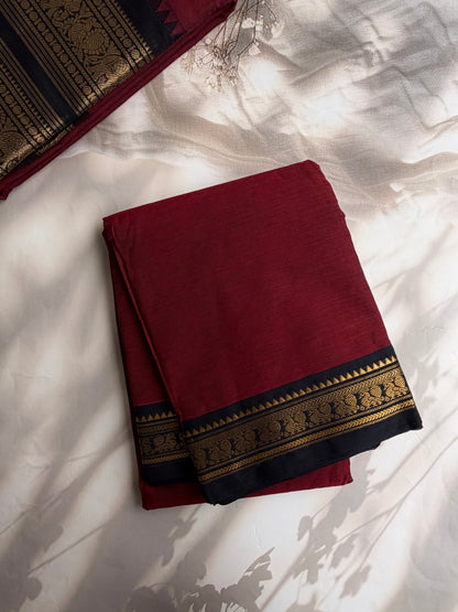 Kanchi cotton saree - maroon with black border
