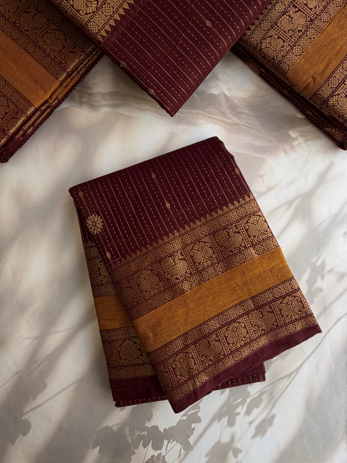 Kanchi cotton saree in Vairaoosi & butta weaves & grand pallu - Brown
