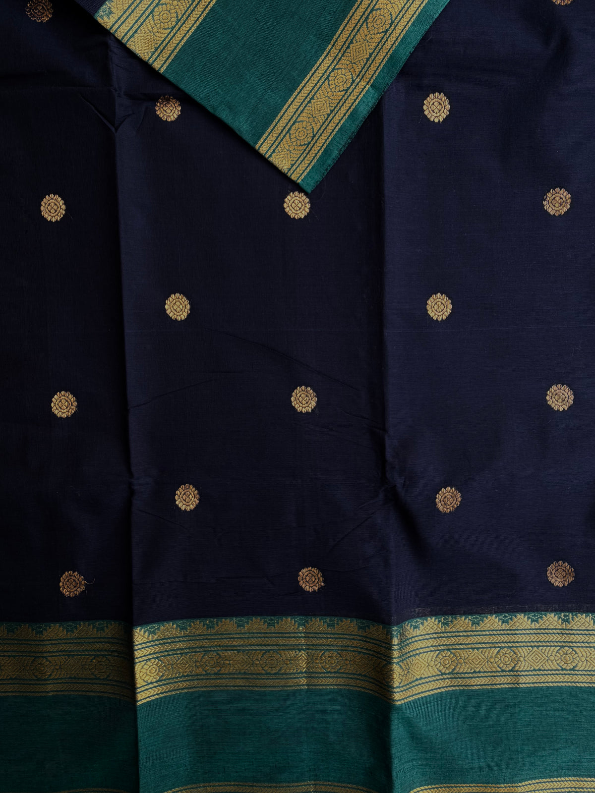 Kanchi cotton saree with butta weaves navy blue
