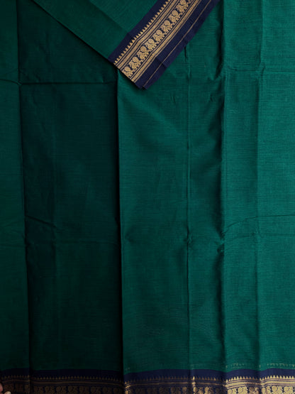 Kanchi cotton saree with zari weaves peacock green