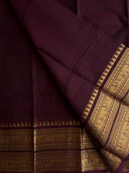 Kanchi cotton saree with rettapett border maroonish brown