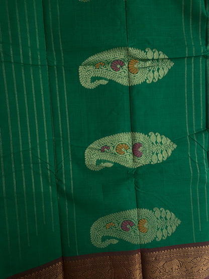 Kanchi cotton saree with zari butta weaves & zari pallu green