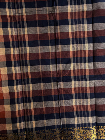 Kanchi cotton saree in kattam pattern - multicolor