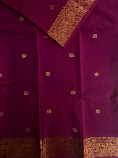 Kanchi cotton saree with butta weaves & zari pallu pink
