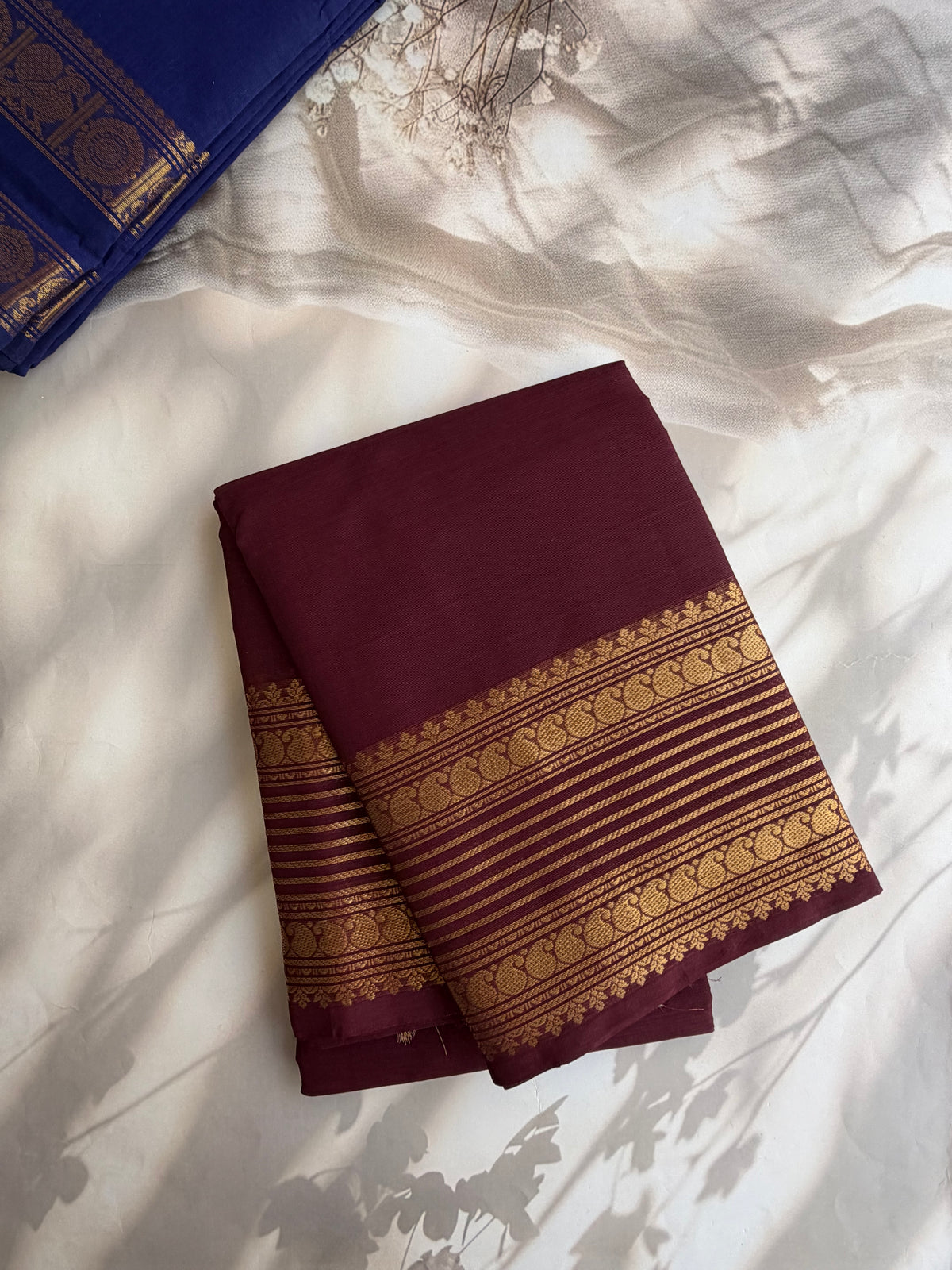 Kanchi cotton saree with zari weaves - maroon
