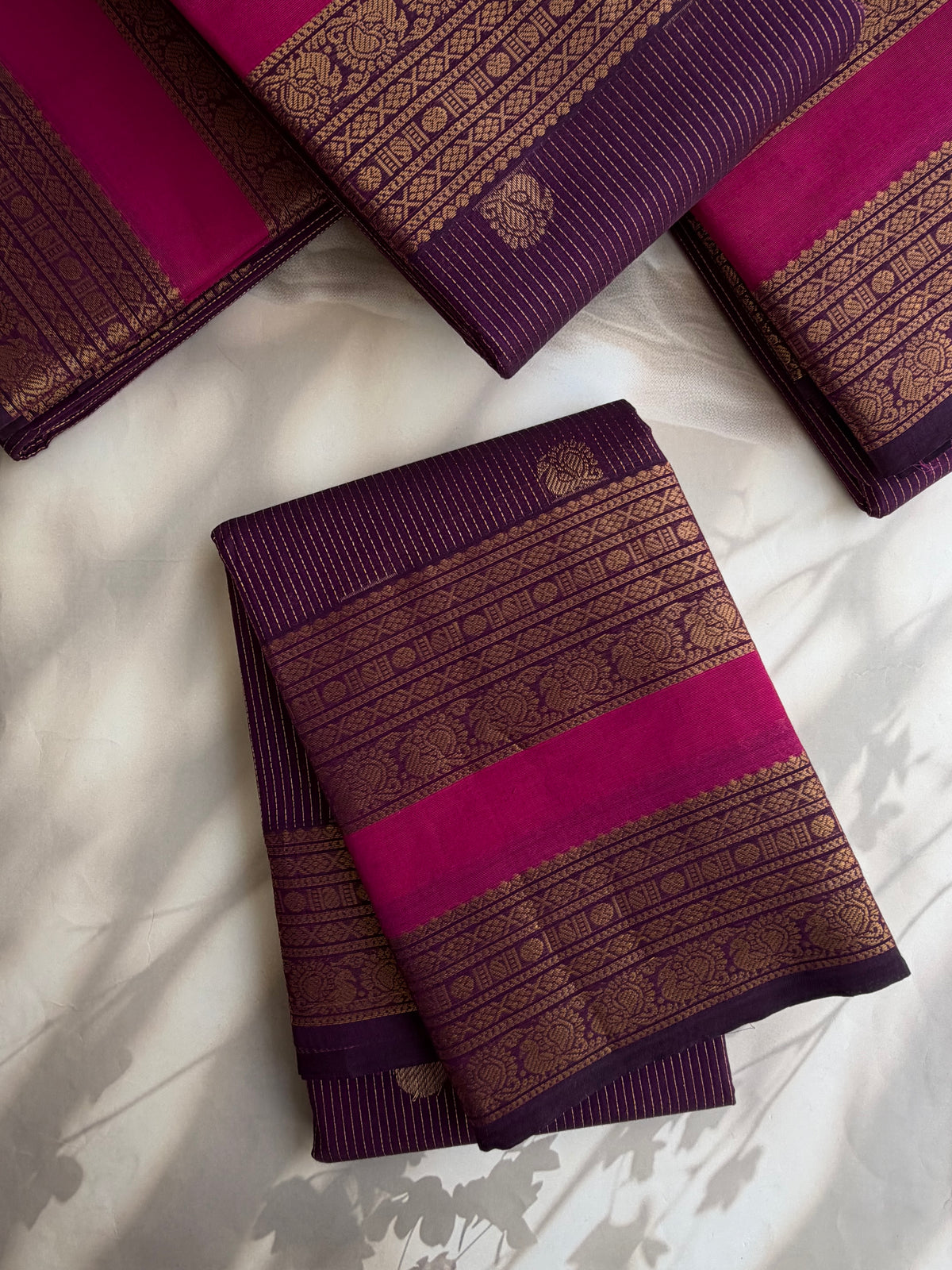 Kanchi cotton saree with Vairaoosi & butta weaves & grand pallu - purple