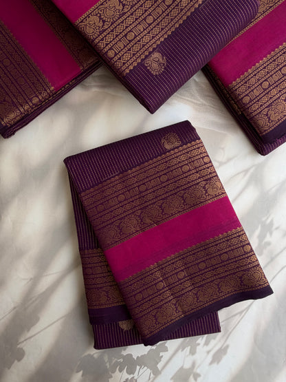 Kanchi cotton saree with Vairaoosi & butta weaves & grand pallu - purple