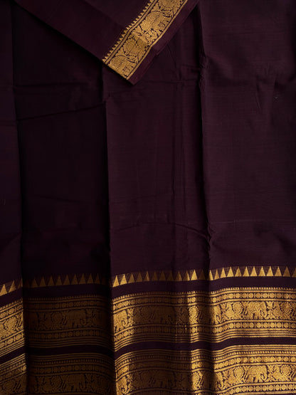 Kanchi cotton saree with rettapett border brown