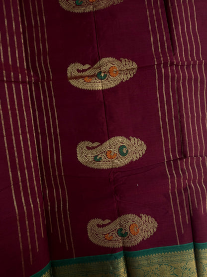 Kanchi cotton saree with zari butta weaves & zari pallu maroon