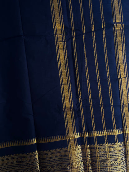 Kanchi cotton saree with zari border dark blue