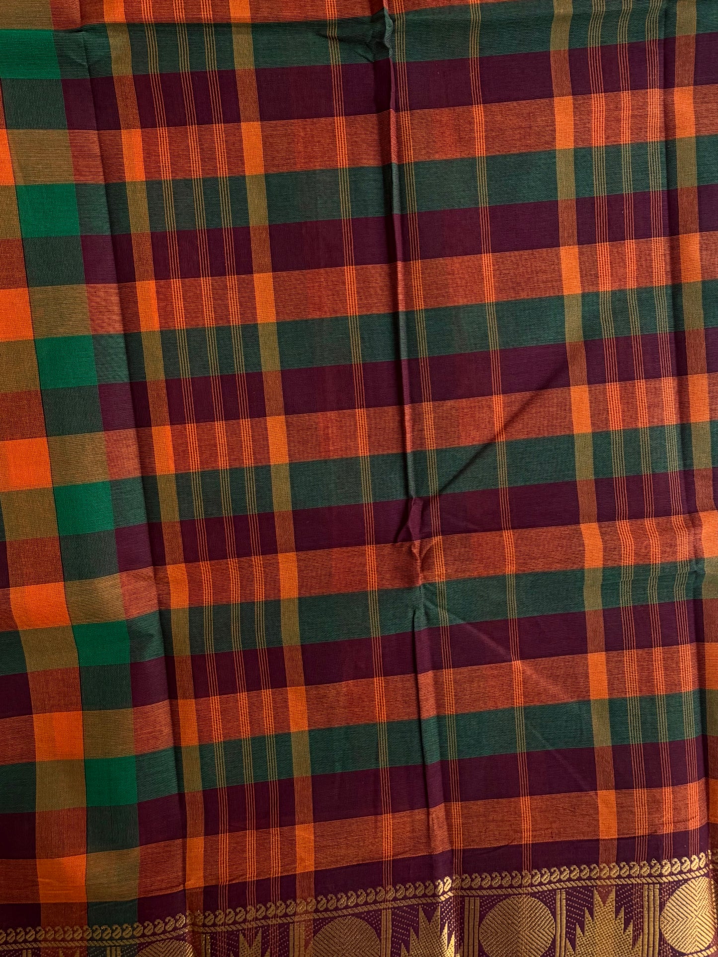 Kanchi cotton saree in kattam pattern - multicolor