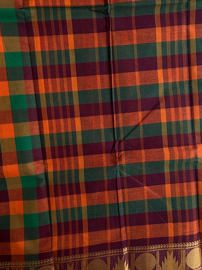 Kanchi cotton saree in kattam pattern - multicolor