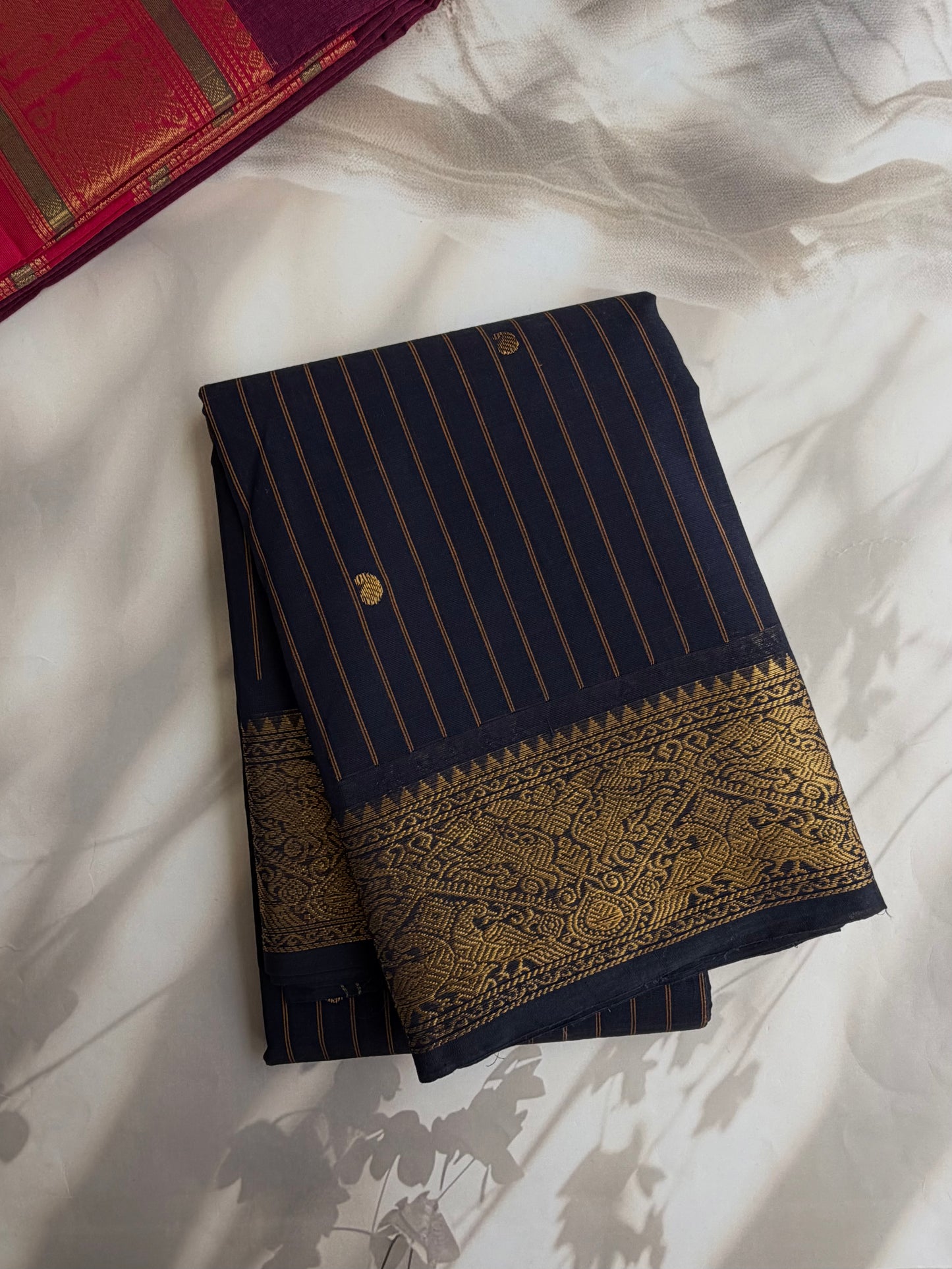 Kanchi cotton saree with butta weaves & stripes