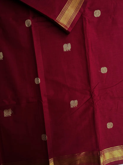 Kanchi cotton with zari weaves on body and pallu - Rustic Maroon