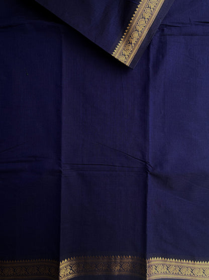 Kanchi Cotton saree with minimal zari border - blue