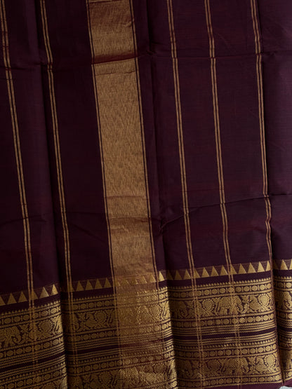 Kanchi cotton saree with rettapett border maroonish brown