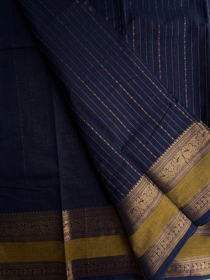 Kanchi cotton saree with Vairaoosi weaves Dark blue