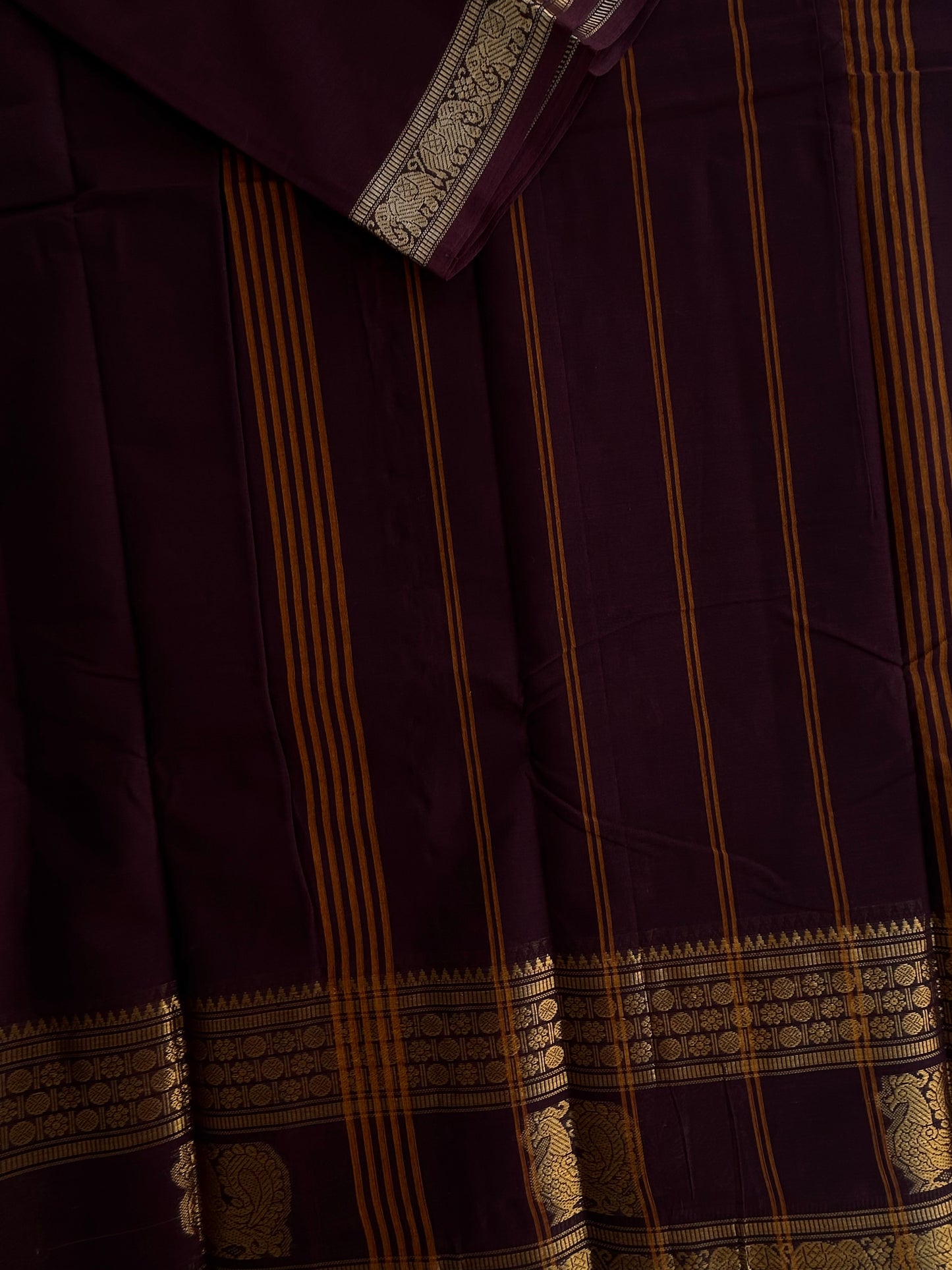 Kanchi cotton saree with rettapett border brown