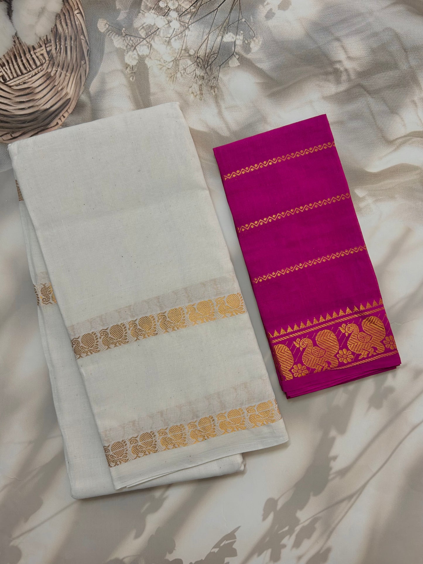 Sungudi Cotton saree with peacock zari border