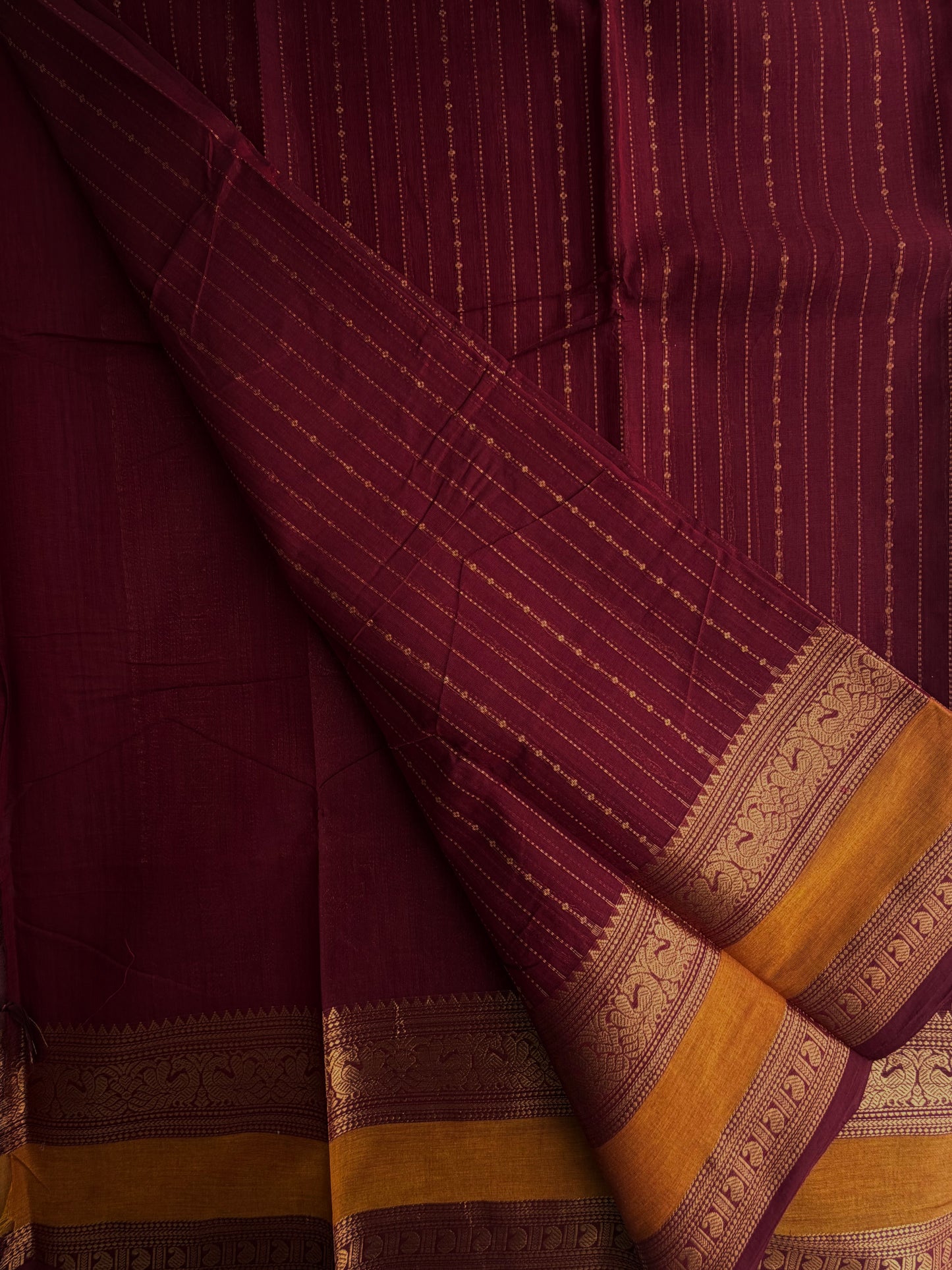 Kanchi cotton saree in Vairaoosi pattern zari weaves & grand pallu maroon