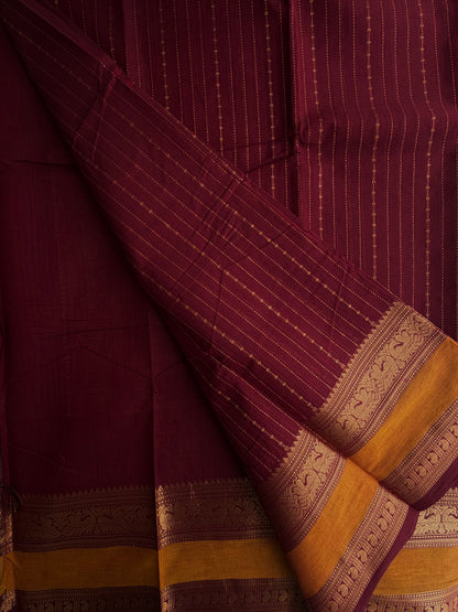 Kanchi cotton saree in Vairaoosi pattern zari weaves & grand pallu maroon