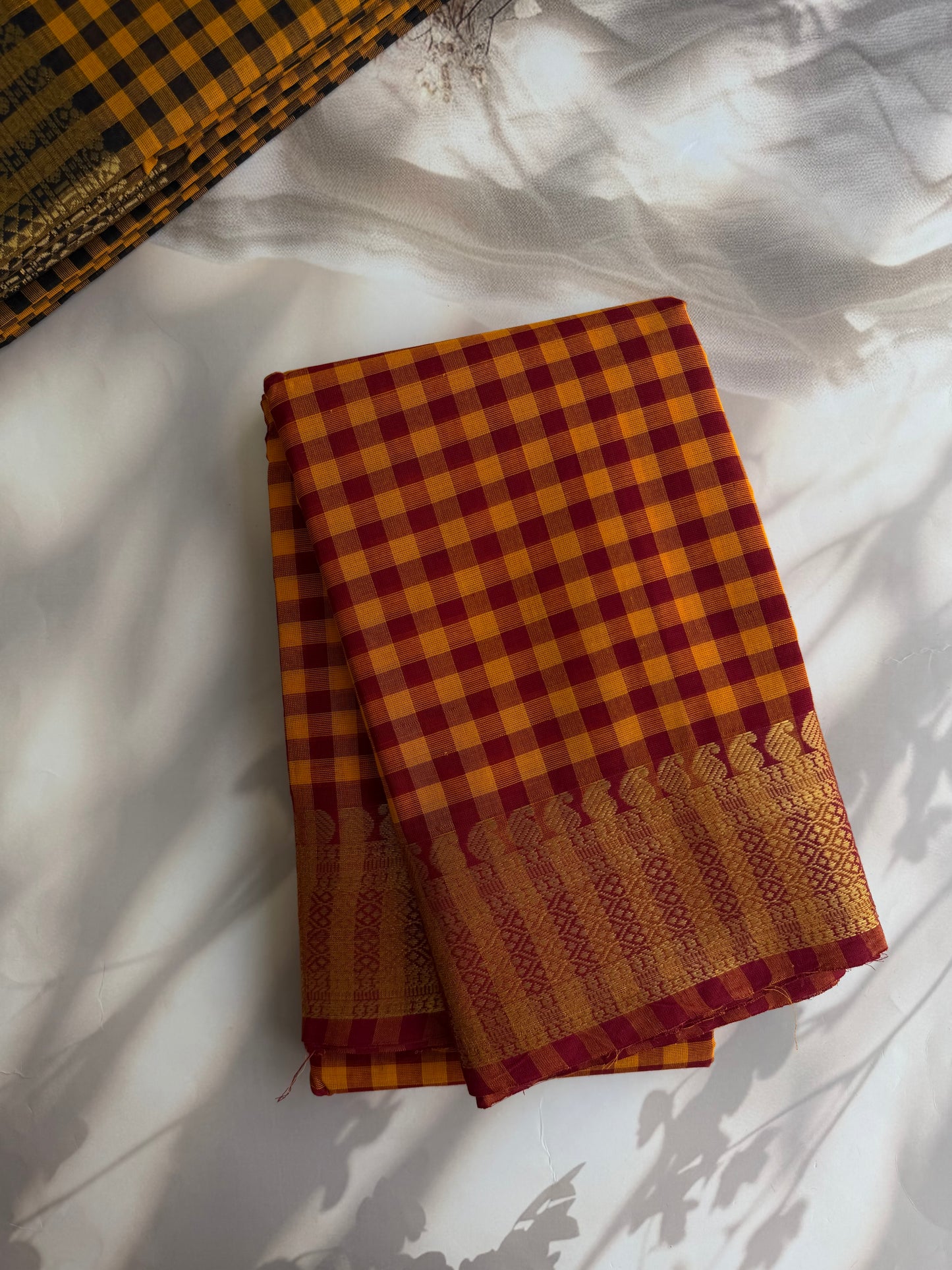 Kanchi cotton saree in kattam pattern - multicolor