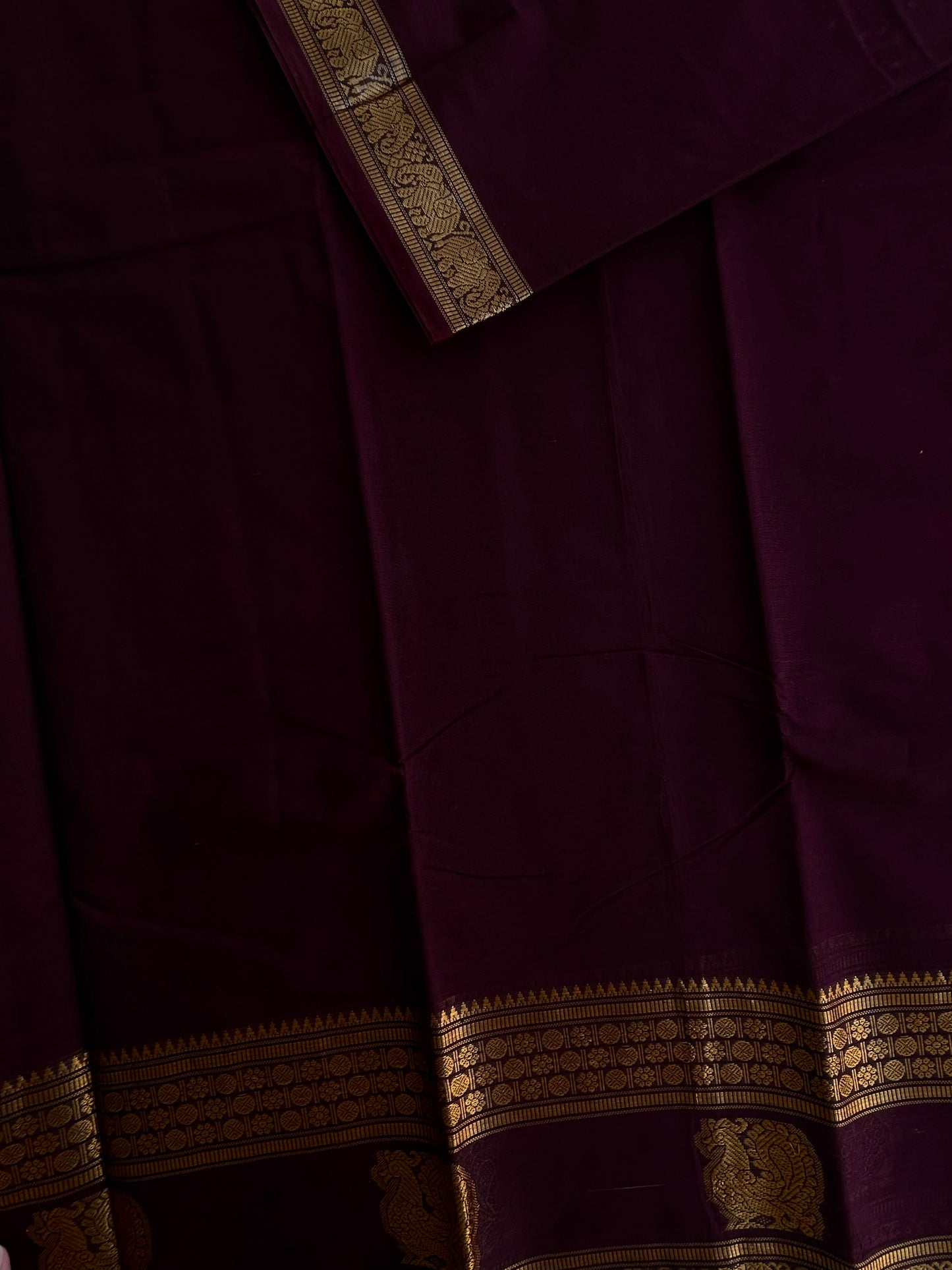 Kanchi cotton saree with rettapett border brown