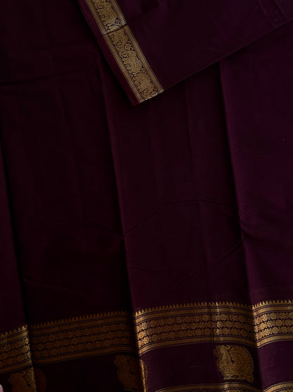 Kanchi cotton saree with rettapett border brown