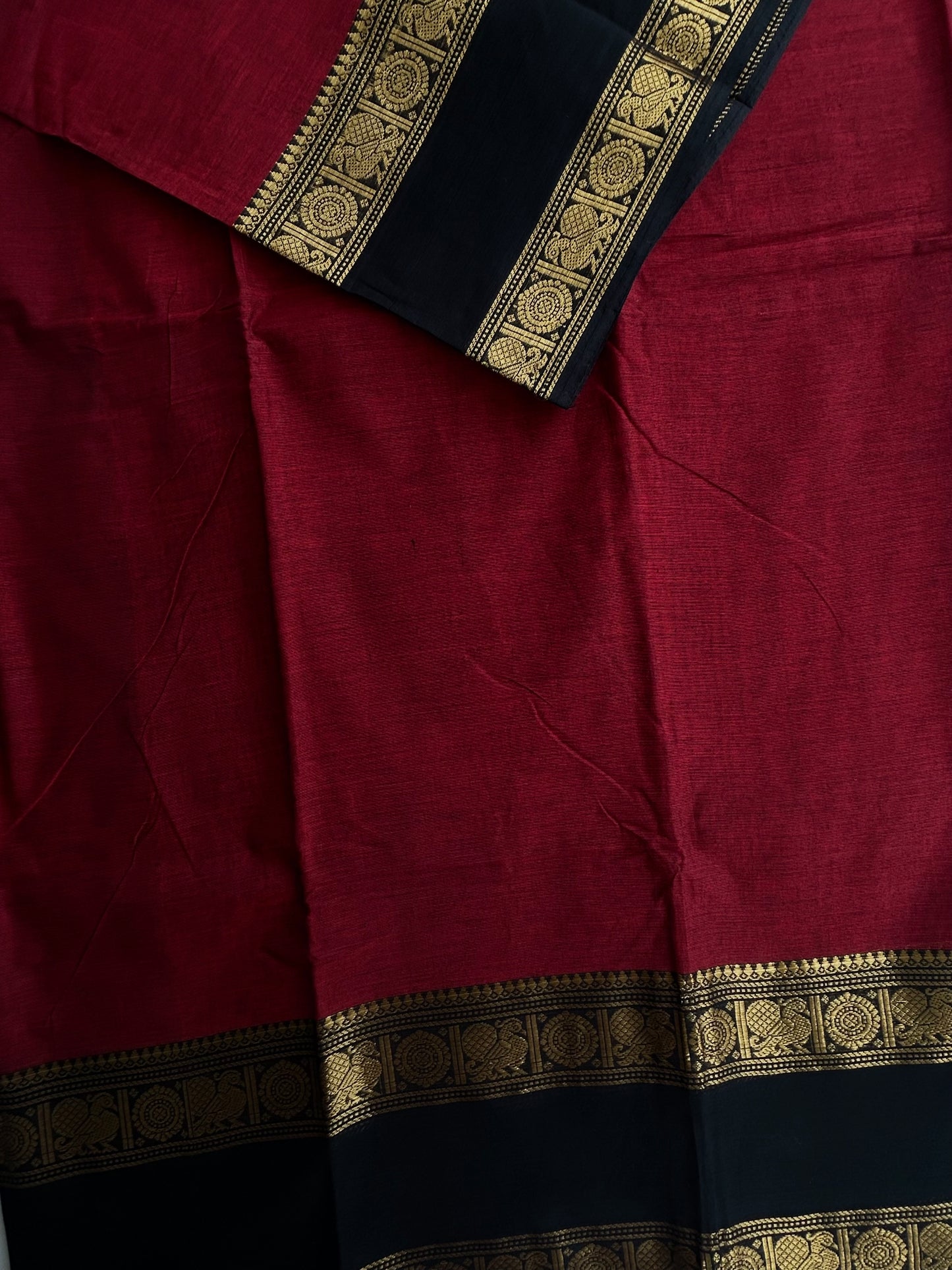 Kanchi cotton saree with zari weaves maroon with black border