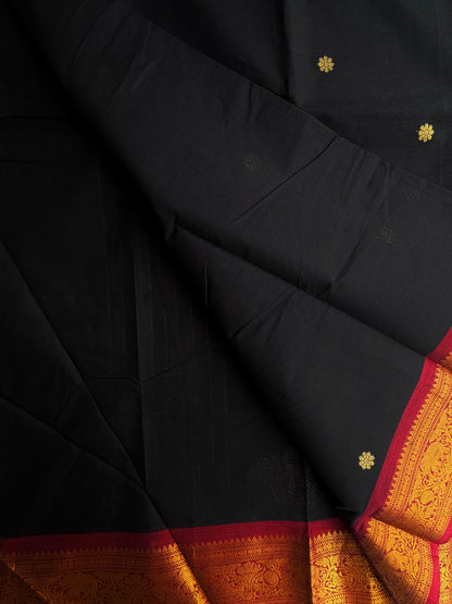 Kanchi cotton saree with butta weaves & grand pallu - black