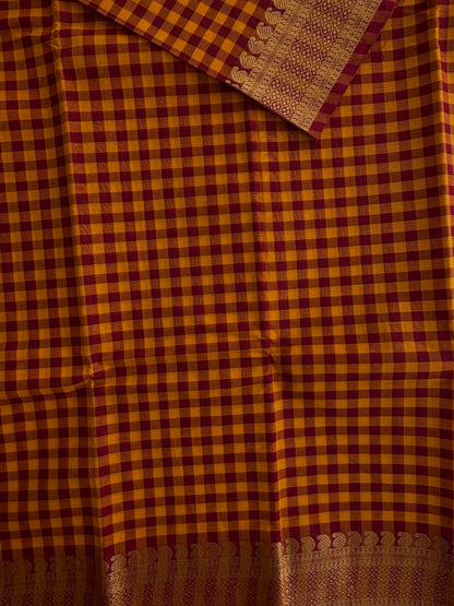 Kanchi cotton saree in kattam pattern - multicolor