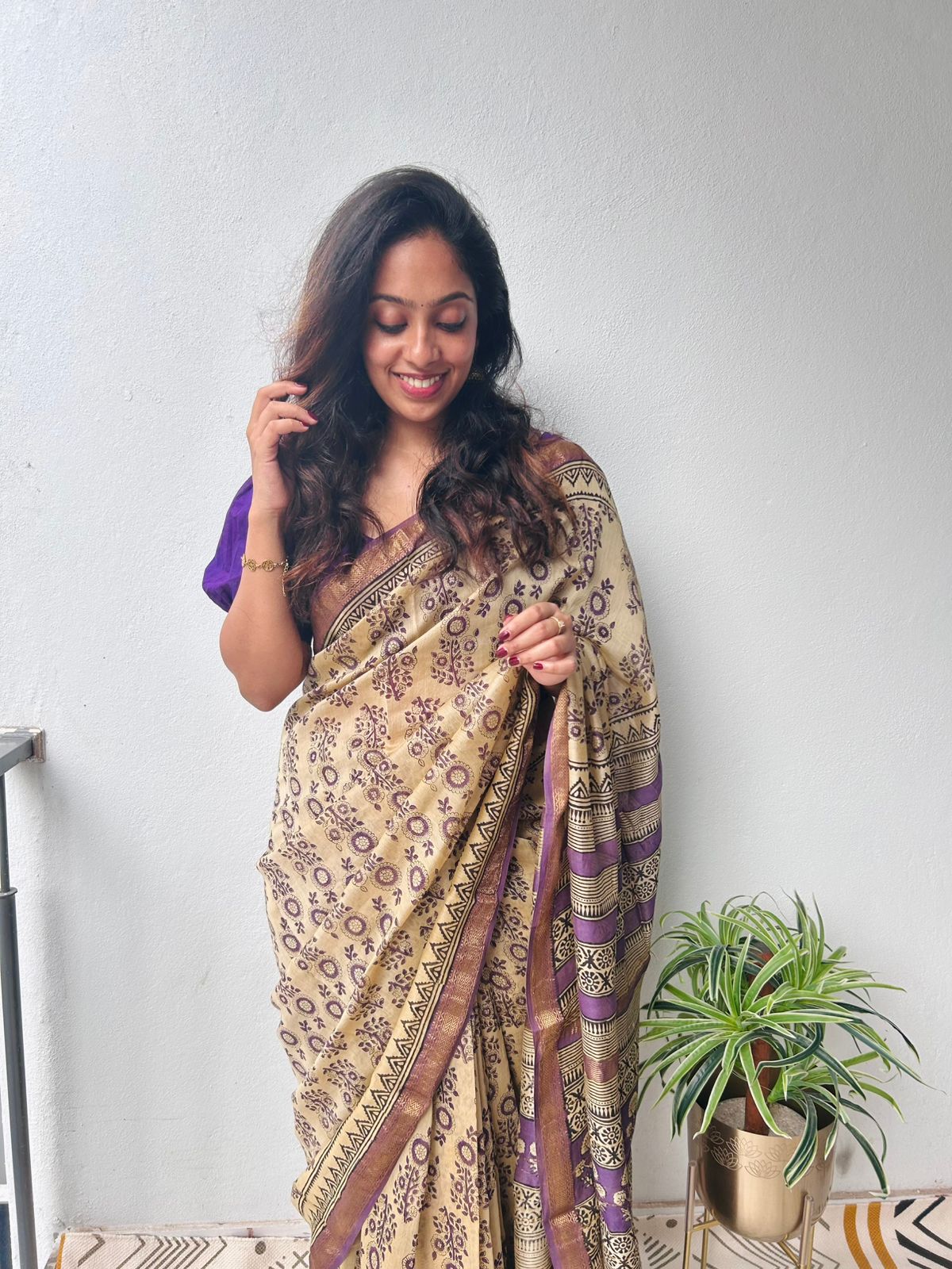 Maheshwari silk cotton saree in block prints