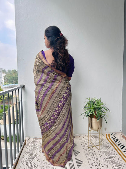 Maheshwari silk cotton saree in block prints