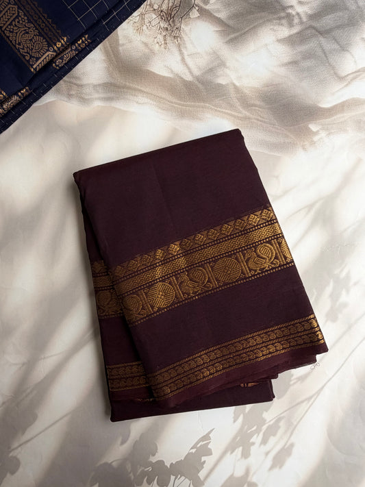 Kanchi cotton saree with zari weaves - brown