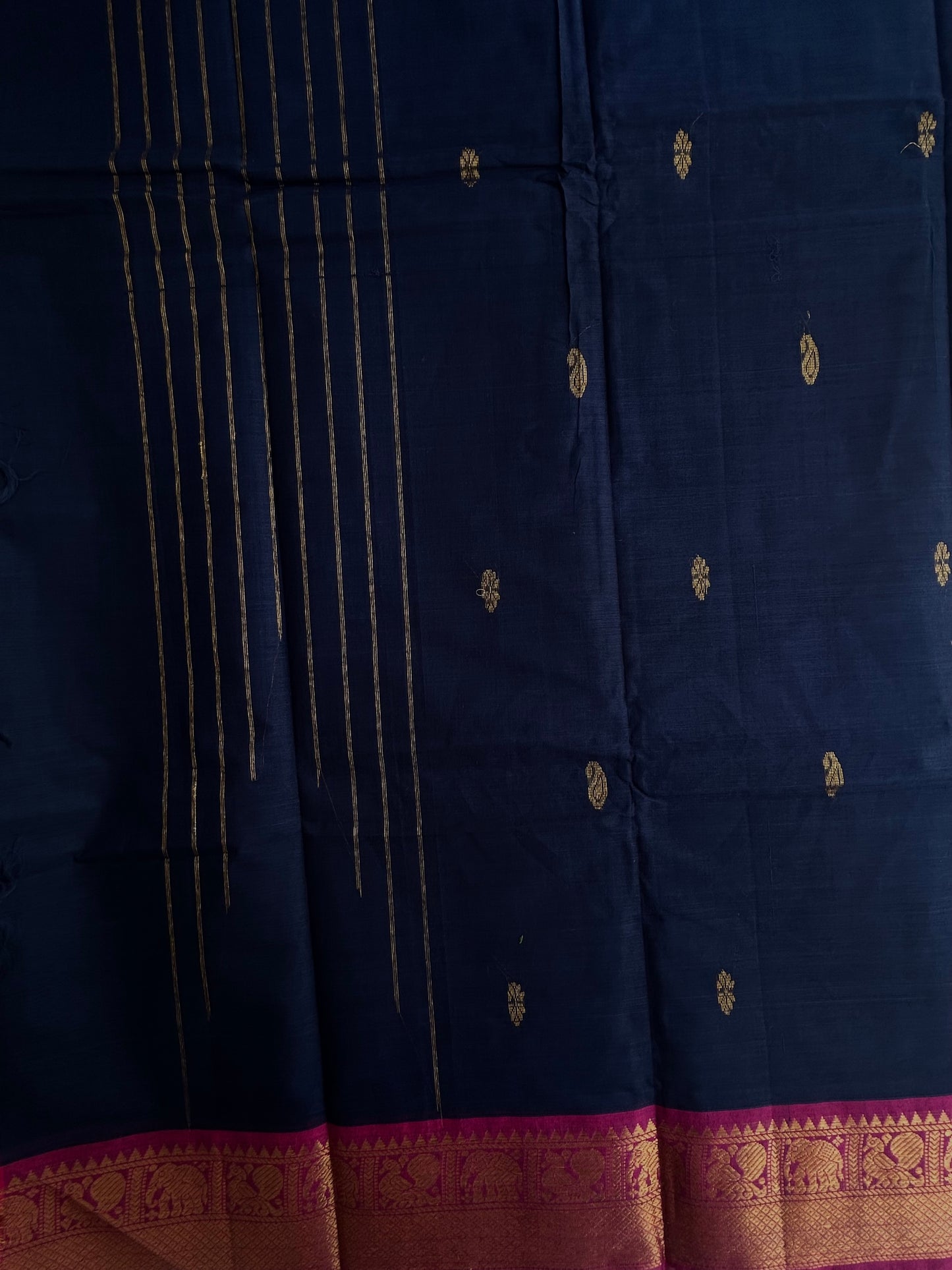 Kanchi cotton saree with butta weaves navy blue
