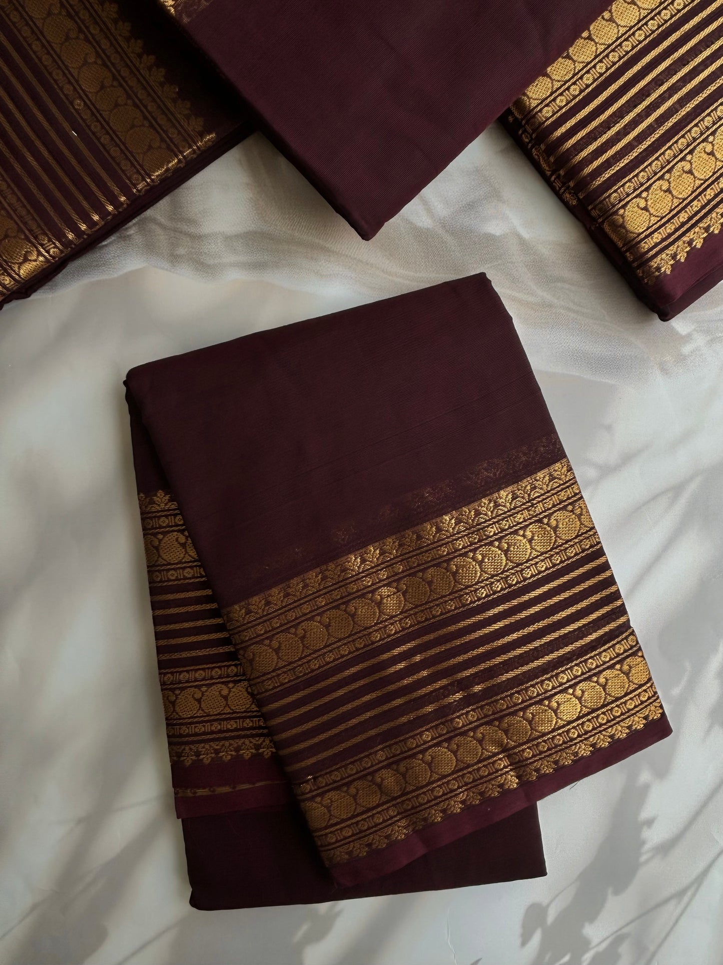 Kanchi cotton with zari weaves - brown