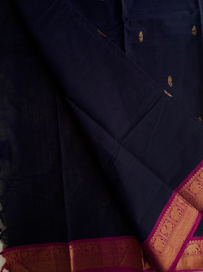 Kanchi cotton saree with butta weaves navy blue