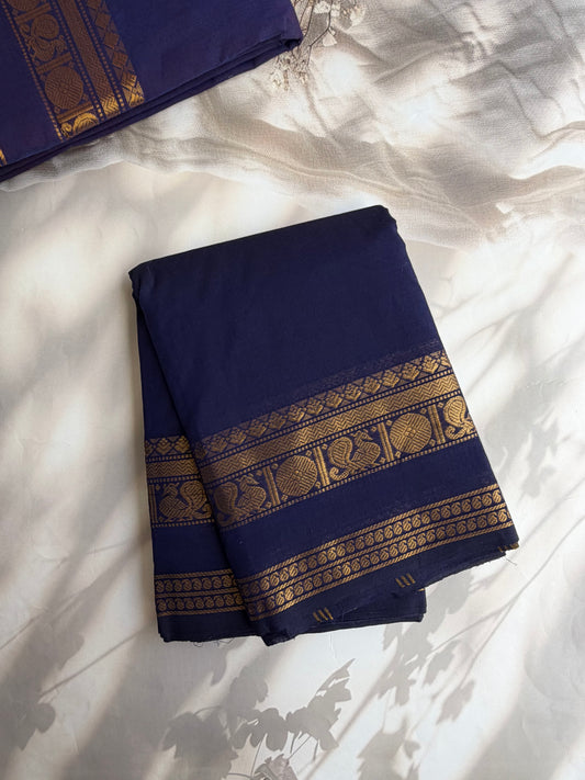 Kanchi cotton saree with zari weaves navy blue