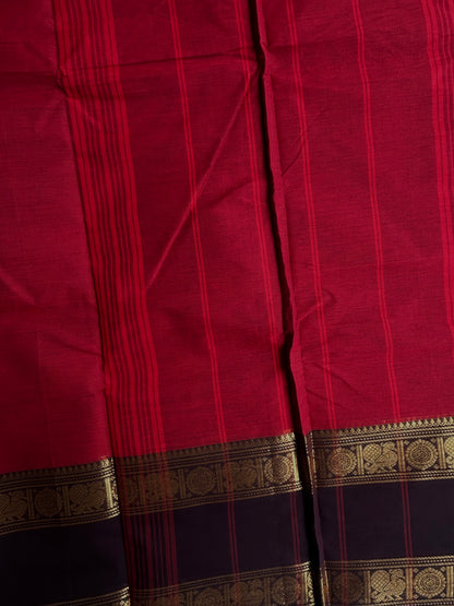 Kanchi cotton saree with zari weaves deep red with brown border